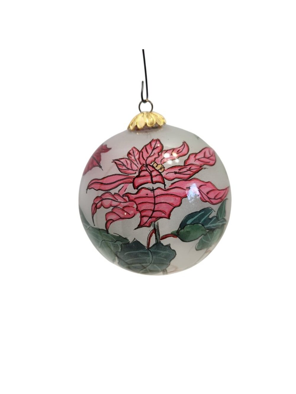 Bill Yee Hand-Painted Glass Christmas Ornament Poinsettia Design In Gift Box
